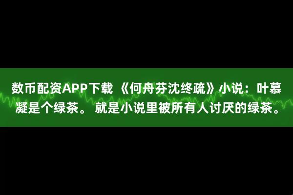 数币配资APP下载 《何舟芬沈终疏》小说：叶慕凝是个绿茶。 就是小说里被所有人讨厌的绿茶。